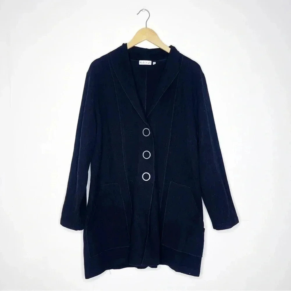 Habitat Black Button Front Cardigan Jacket Size XL Large Pockets